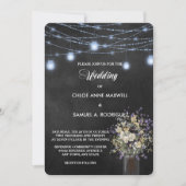 Twilight Blue Mason Jar Floral Wedding Invitation Kaart (Voorkant)