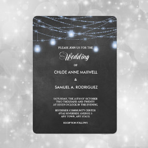 Twilight Blue String Lights Wedding Invitation Kaart