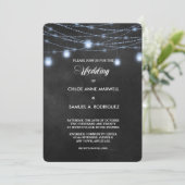 Twilight Blue String Lights Wedding Invitation Kaart (Staand voorkant)