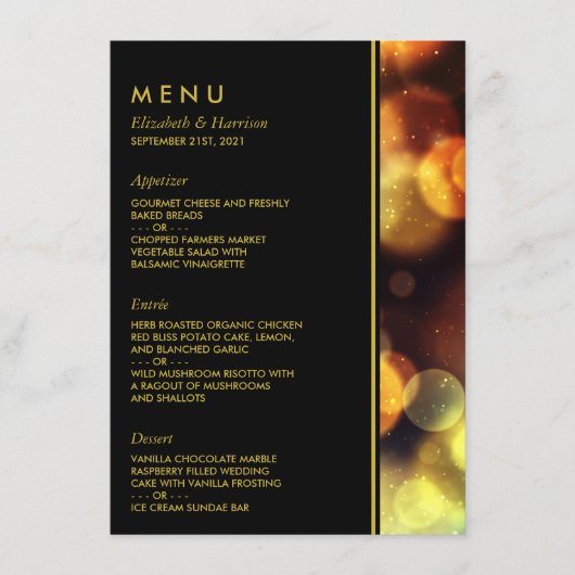 Twilight Bokeh Lights Wedding Menu (Voorkant)