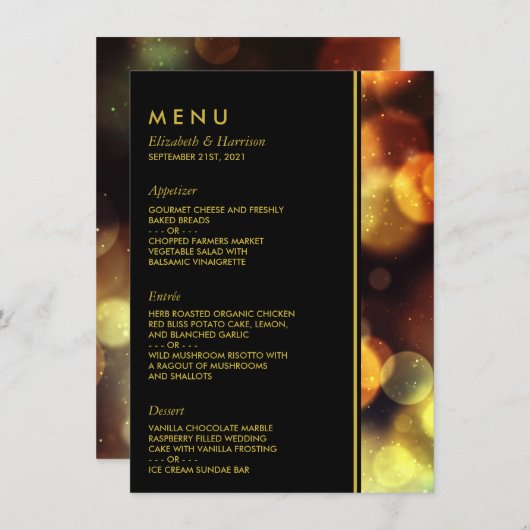 Twilight Bokeh Lights Wedding Menu (Voorkant / Achterkant)