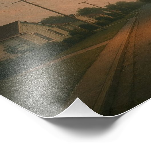 Twilight-buurt met straatlantaarn – Dreamcore Foto Afdruk (Hoek)