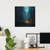 Twilight Campfire – Mystical Forest Art Print (Thuiskantoor)