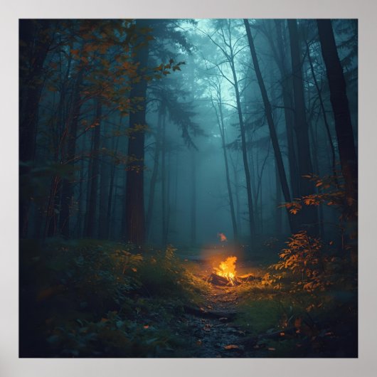 Twilight Campfire – Mystical Forest Art Print (Voorkant)