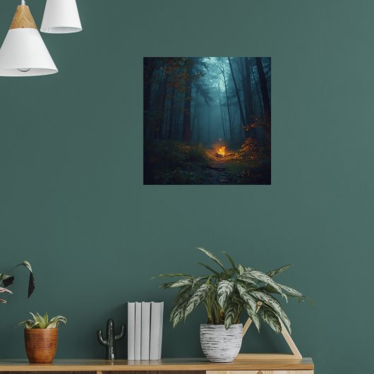 Twilight Campfire – Mystieke Bos Kunstprint Poster (Woonkamer 1)