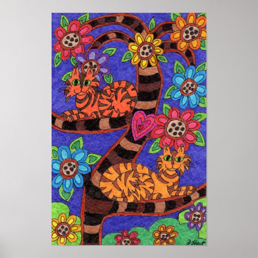 Twilight Cat Tree of Life Folk Art Poster (Voorkant)