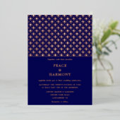 Twilight Charms Roos Gold Navy Blue Wedding Folie Uitnodiging (Staand Voorkant)