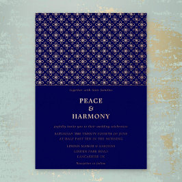 Twilight Charms Roos Gold Navy Blue Wedding Folie Uitnodiging