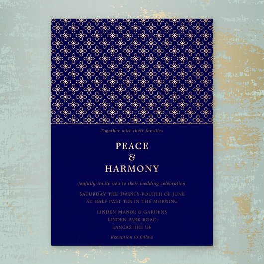 Twilight Charms Roos Gold Navy Blue Wedding Folie Uitnodiging