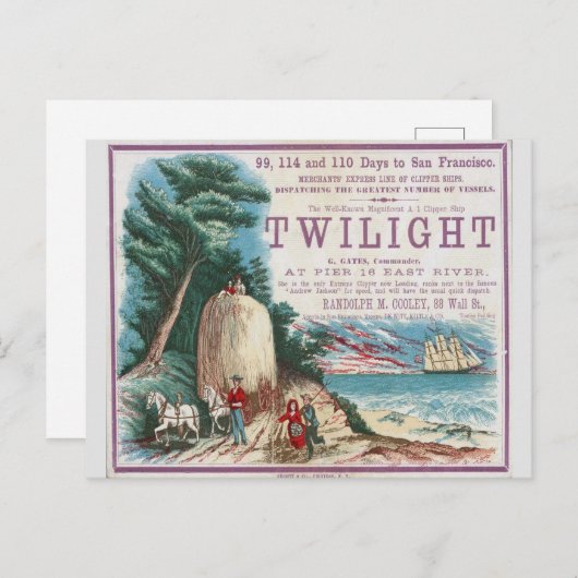 Twilight Clipper Zeilschip Briefkaart (Voorkant / Achterkant)