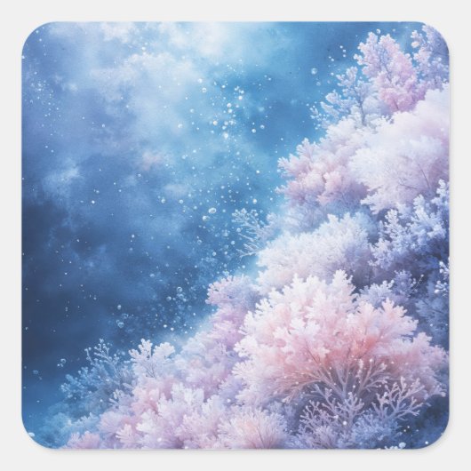 Twilight Coral Garden van de oceaan Vierkante Sticker (Voorkant)