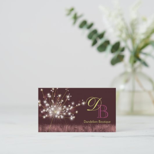 Twilight Dandelion Uniek Monogram Visitekaartje (Staand voorkant)