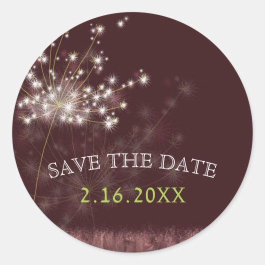 Twilight Dandelion Wedding Save the Date Ronde Sticker (Voorkant)