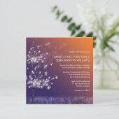 Twilight Dandelions Floral Wedding Kaart (Staand voorkant)