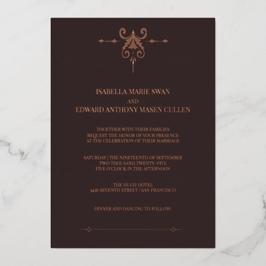 Twilight Dark Bella en Edward Wedding Folie Uitnodiging (Voorkant)