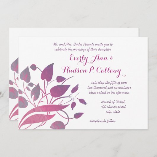 Twilight en Magenta Paarse Floral Wedding Invites Kaart (Voorkant / Achterkant)