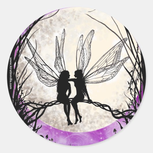 Twilight Fairy Art Stickers, Fairy Silhouetten Ronde Sticker (Voorkant)