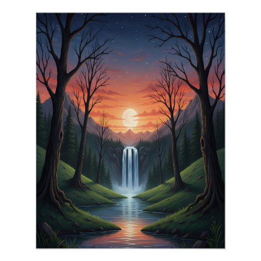 Twilight Falls: een serene boslandschap Perfect Poster (Voorkant)