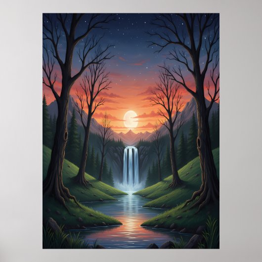 Twilight Falls: een serene boslandschap Poster (Voorkant)