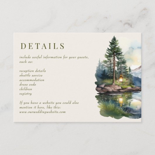 Twilight Forest bruiloft bij Lake Twilight Informatiekaartje (Voorkant)