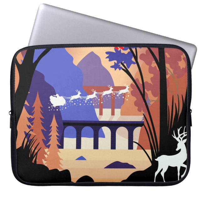 Twilight Forest Christmas Santa Sleigh Laptop Sleeve (Voorkant)
