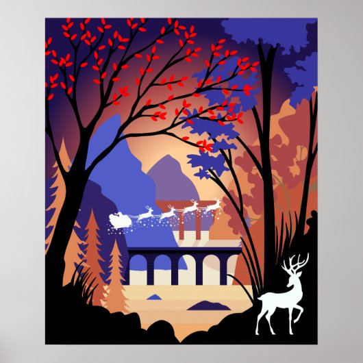 Twilight Forest Christmas Santa Sleigh Poster (Voorkant)