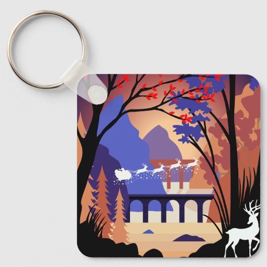 Twilight Forest Kerstmis Kerstman slee Sleutelhanger (Voorkant)
