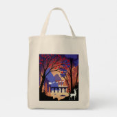 Twilight Forest Kerstmis Kerstman slee Tote Bag (Achterkant)