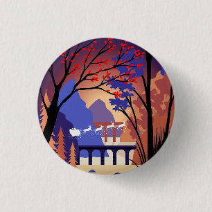 Twilight Forest Kerstmis Santa slee Ronde Button 3,2 Cm