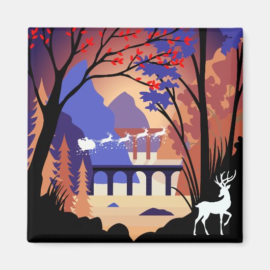 Twilight Forest Kerstmis Sinterklaas slee Magneet (Voorkant)