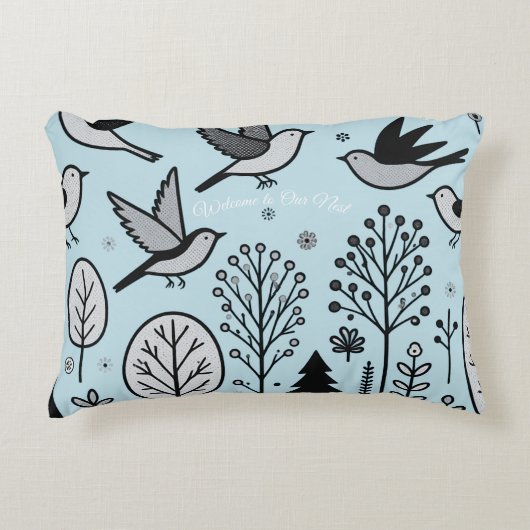 Twilight Forest Vogels Lichtblauw Accent Kussen (Voorkant)