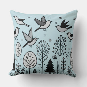 Twilight Forest Vogels Lichtblauw Kussen