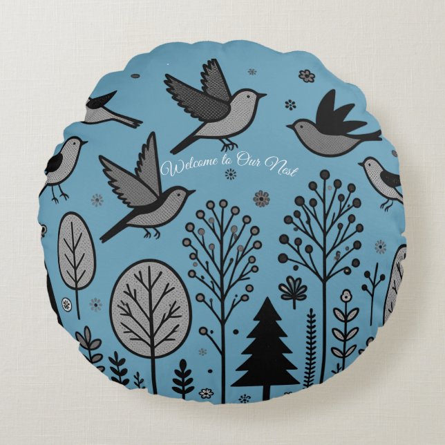 Twilight Forest Vogels Rond Kussen (Voorkant)