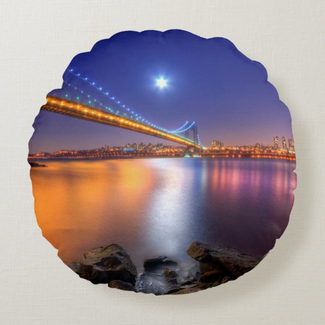 Twilight, George Washington BridgePalisades, NJ. Rond Kussen (Voorkant)