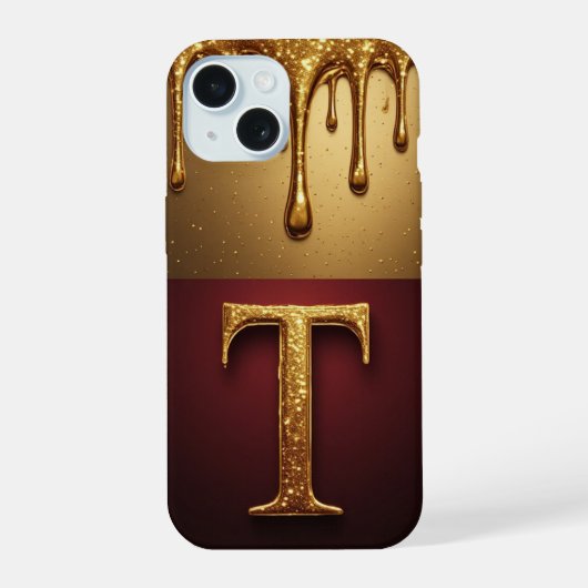 💎 Twilight Glitter T Monogram Drip Luxe iPhone 15 Case (Achterkant)