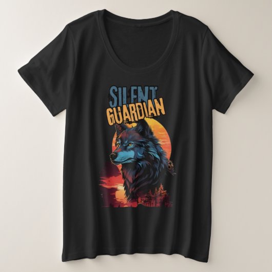 Twilight Guardian: Blauwe wolf bij zonsondergang Grote Maat T-shirt (Design voorkant)