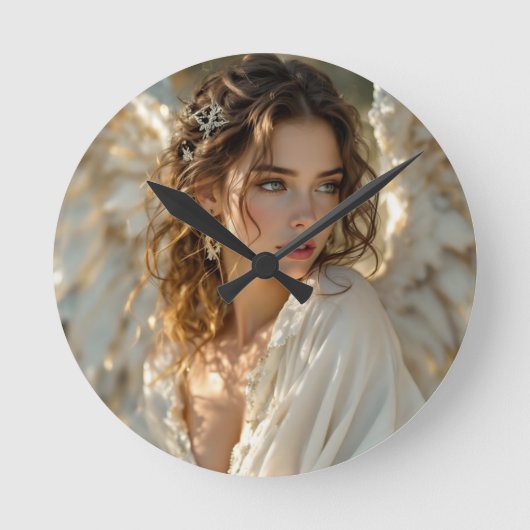 Twilight Guardian - Engel van vergulde vleugels Ronde Klok (Voorkant)