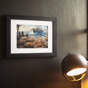 Twilight Harvest Vissers verzamelen krabben 10x8 Poster
