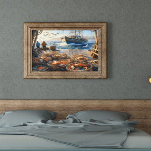 Twilight Harvest Vissers verzamelen krabben 20x16 Poster