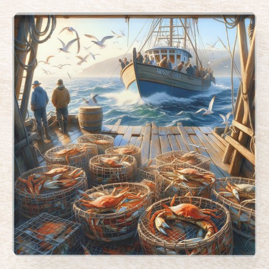 Twilight Harvest vissers verzamelen krabben Glazen Onderzetter (Voorkant)