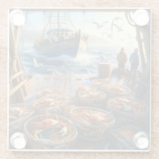Twilight Harvest vissers verzamelen krabben Glazen Onderzetter (Achterkant)