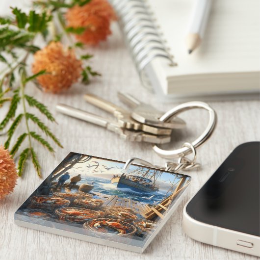 Twilight Harvest vissers verzamelen krabben Sleutelhanger (Voorkant Rechts)