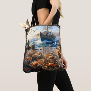 Twilight Harvest vissers verzamelen krabben Tote Bag