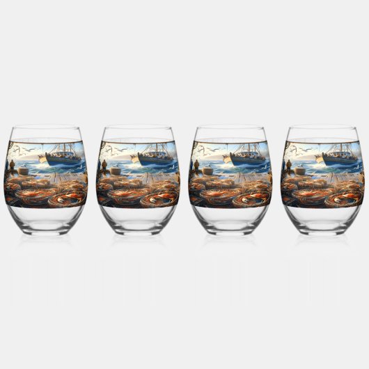 Twilight Harvest vissers verzamelen krabben Wijnglas Zonder Voet (Voorkant)
