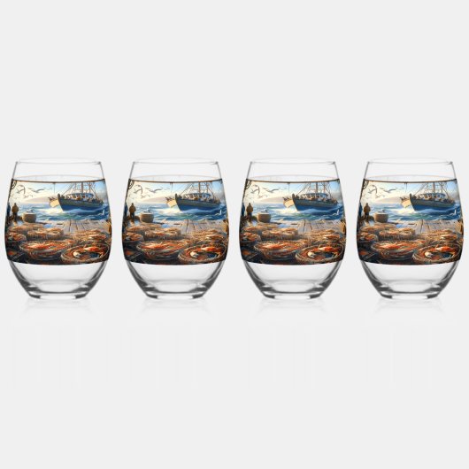 Twilight Harvest vissers verzamelen krabben Wijnglas Zonder Voet (Achterkant)