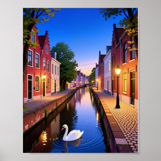 Twilight in Bruges Canals Poster (Voorkant)