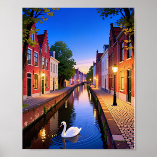 Twilight in Brugse Grachten Poster