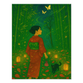 Twilight in het bamboebos – Kimono Girl Foto Afdruk