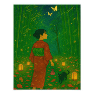 Twilight in het bamboebos – Kimono Girl Foto Afdruk