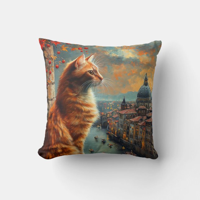 Twilight in Venice | Ginger Cat on a Canal Kussen (Voorkant)